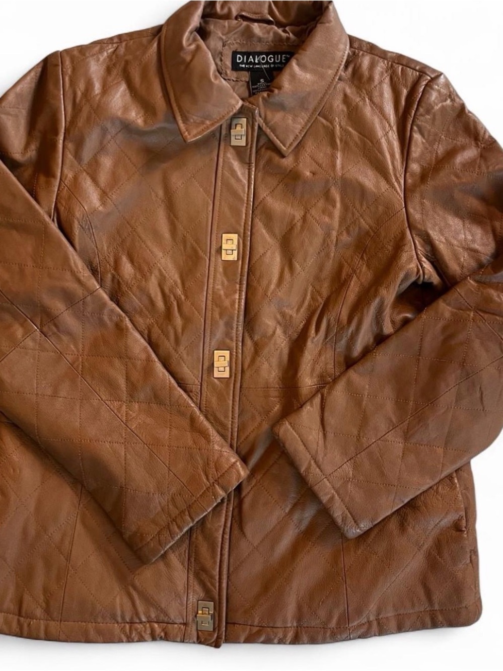 Dialogue Tan Quilted Leather Jacket with Toggle Closures